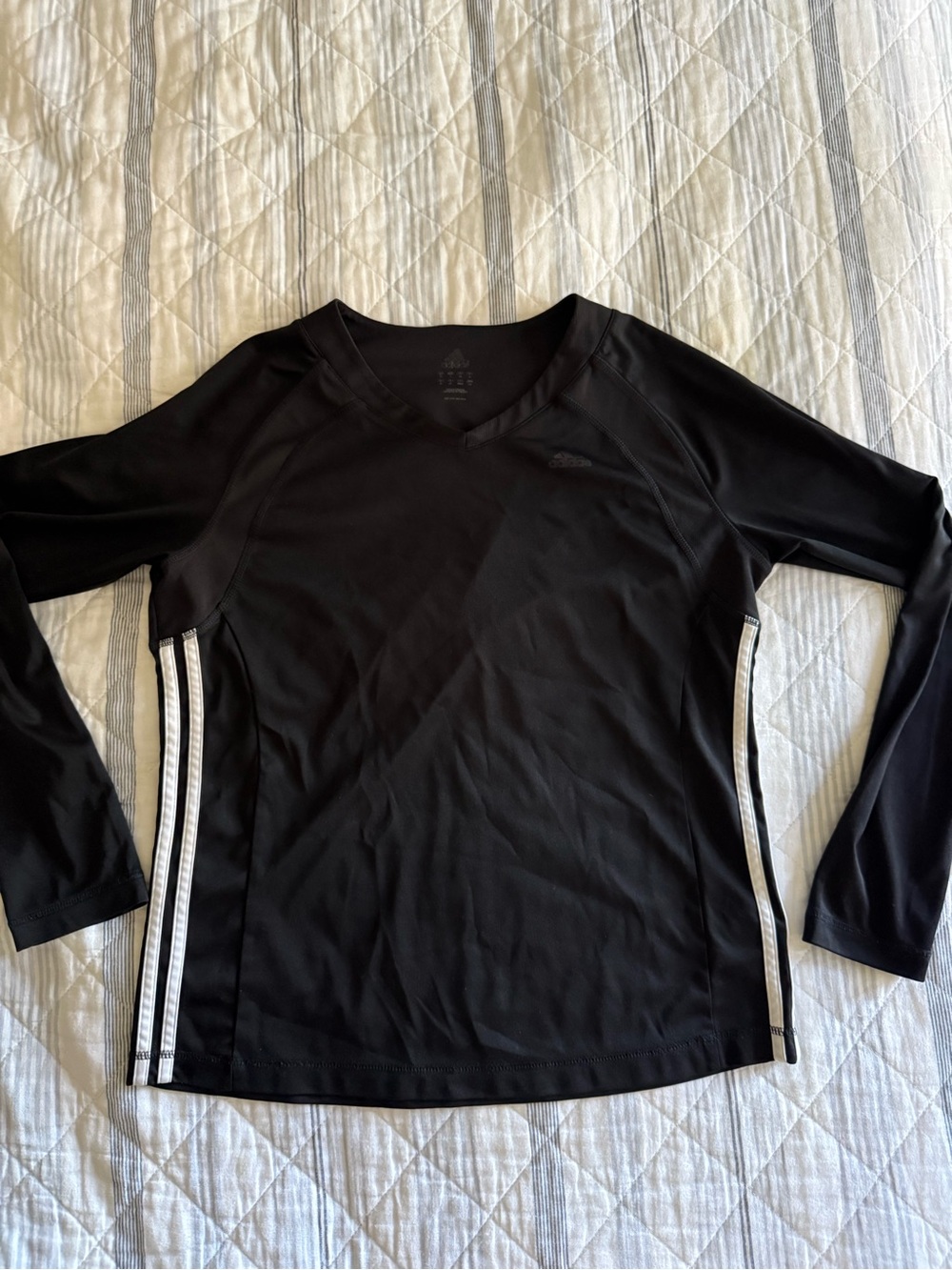 adidas Black Long-Sleeve Women's Athletic Top with White Side Stripes